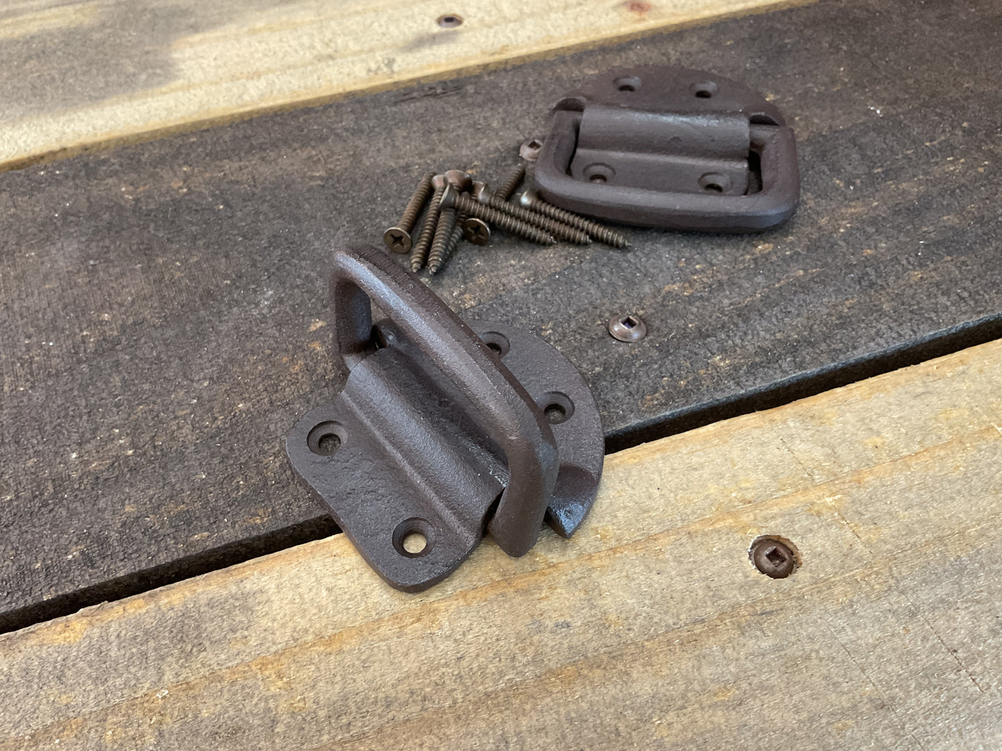 Set of 2 Black Cast Iron Trunk Handles w/screws Great Rustic Home Decor
