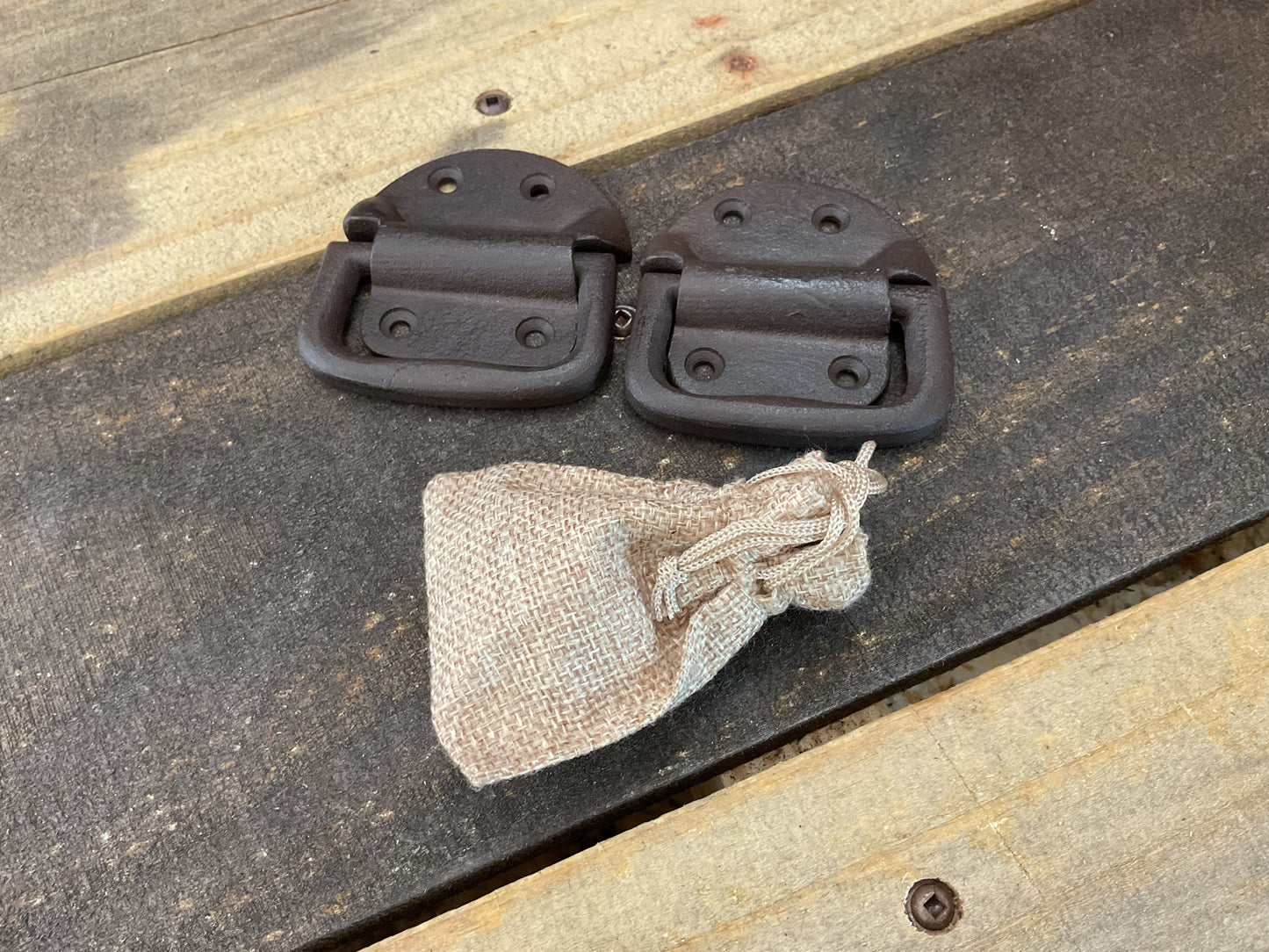Set of 2 Black Cast Iron Trunk Handles w/screws Great Rustic Home Decor
