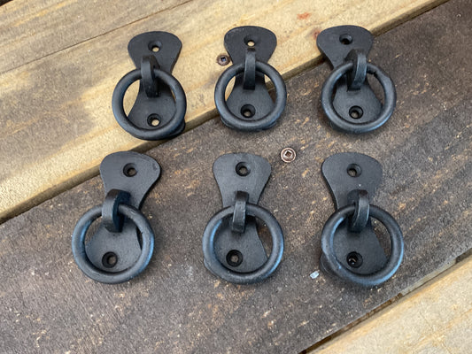 Set of 6 Vintage Style Cast Iron Cabinet/ Gate / Drawer Ring Pulls in Canvas Bag