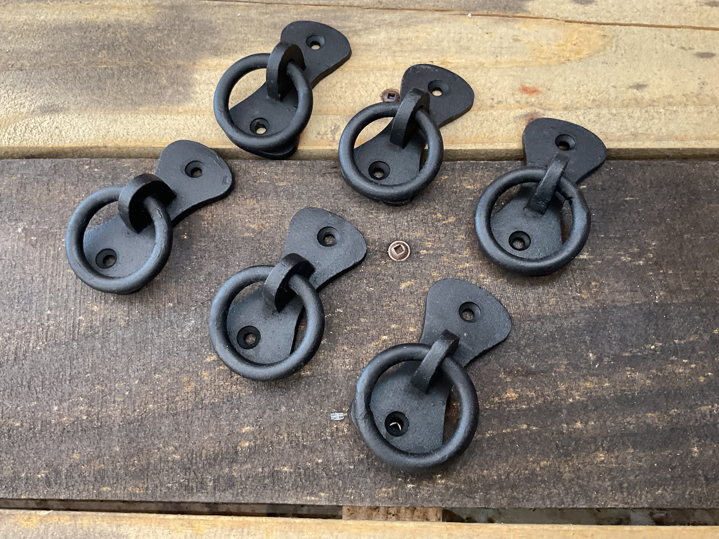 Set of 6 Vintage Style Cast Iron Cabinet/ Gate / Drawer Ring Pulls in Canvas Bag
