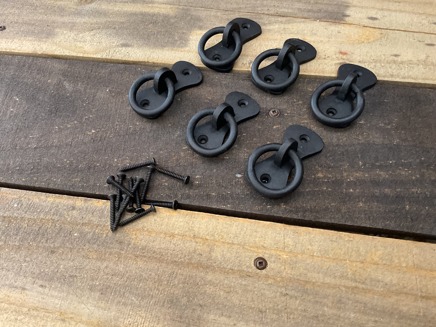 Set of 6 Vintage Style Cast Iron Cabinet/ Gate / Drawer Ring Pulls in Canvas Bag