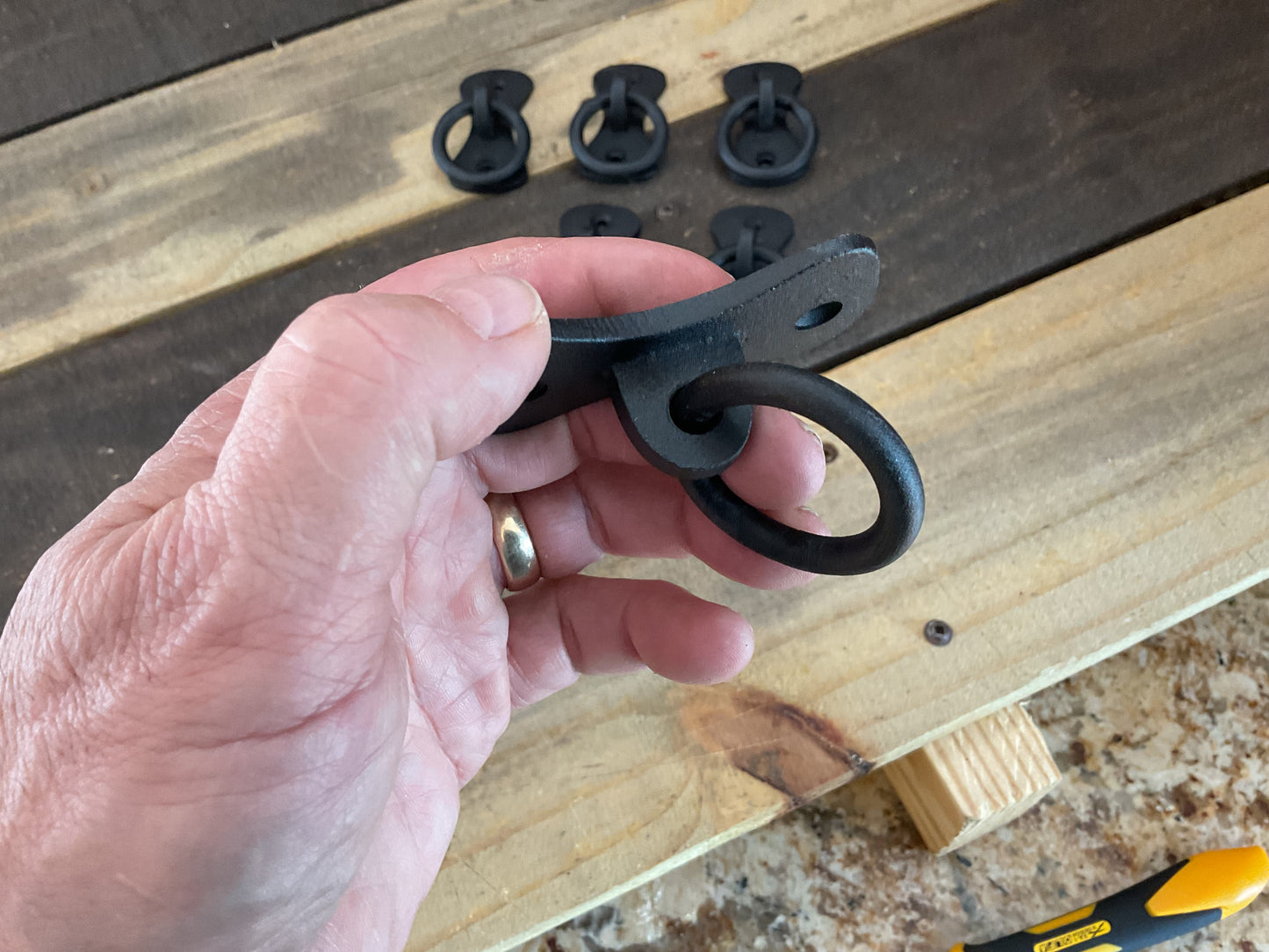 Set of 6 Vintage Style Cast Iron Cabinet/ Gate / Drawer Ring Pulls in Canvas Bag