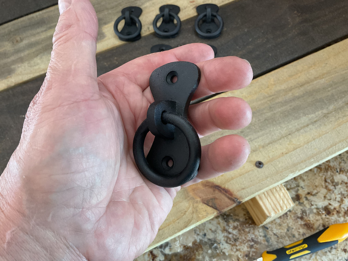 Set of 6 Vintage Style Cast Iron Cabinet/ Gate / Drawer Ring Pulls in Canvas Bag