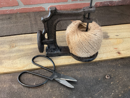 Rust Style Cast Iron Sewing Machine Twine Holder w/ Scissors