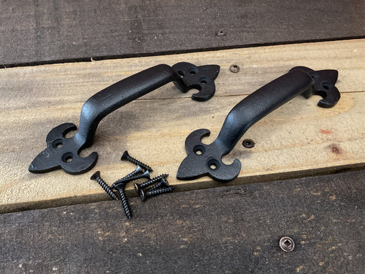 Set of 2 Vintage Rustic Style 7" Cast Iron Door Pulls with Screws