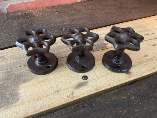 Set of 3 Vintage Rustic Style Cast Iron Flower Knobs/ Pulls/ Hangers