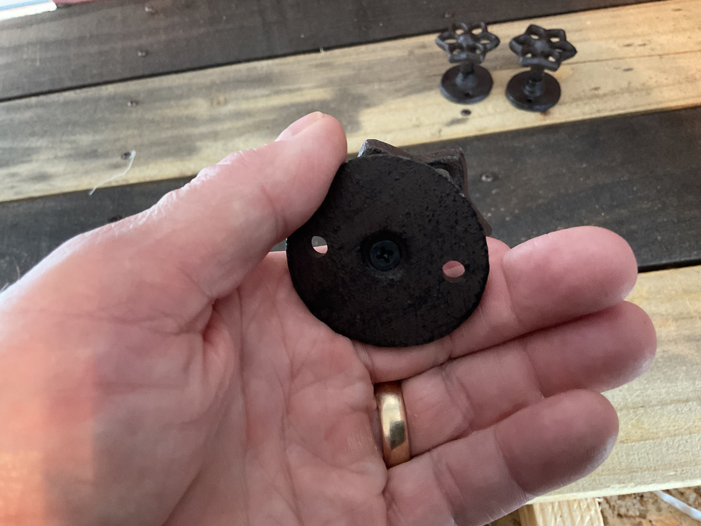 Set of 3 Vintage Rustic Style Cast Iron Flower Knobs/ Pulls/ Hangers