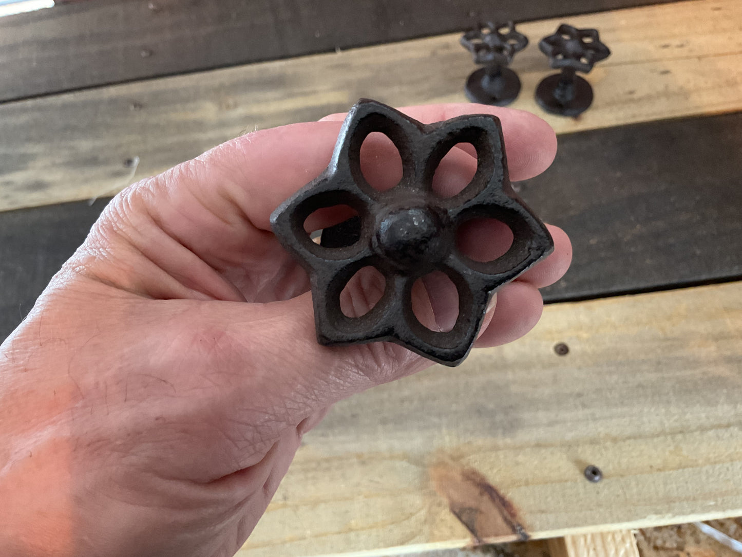 Set of 3 Vintage Rustic Style Cast Iron Flower Knobs/ Pulls/ Hangers