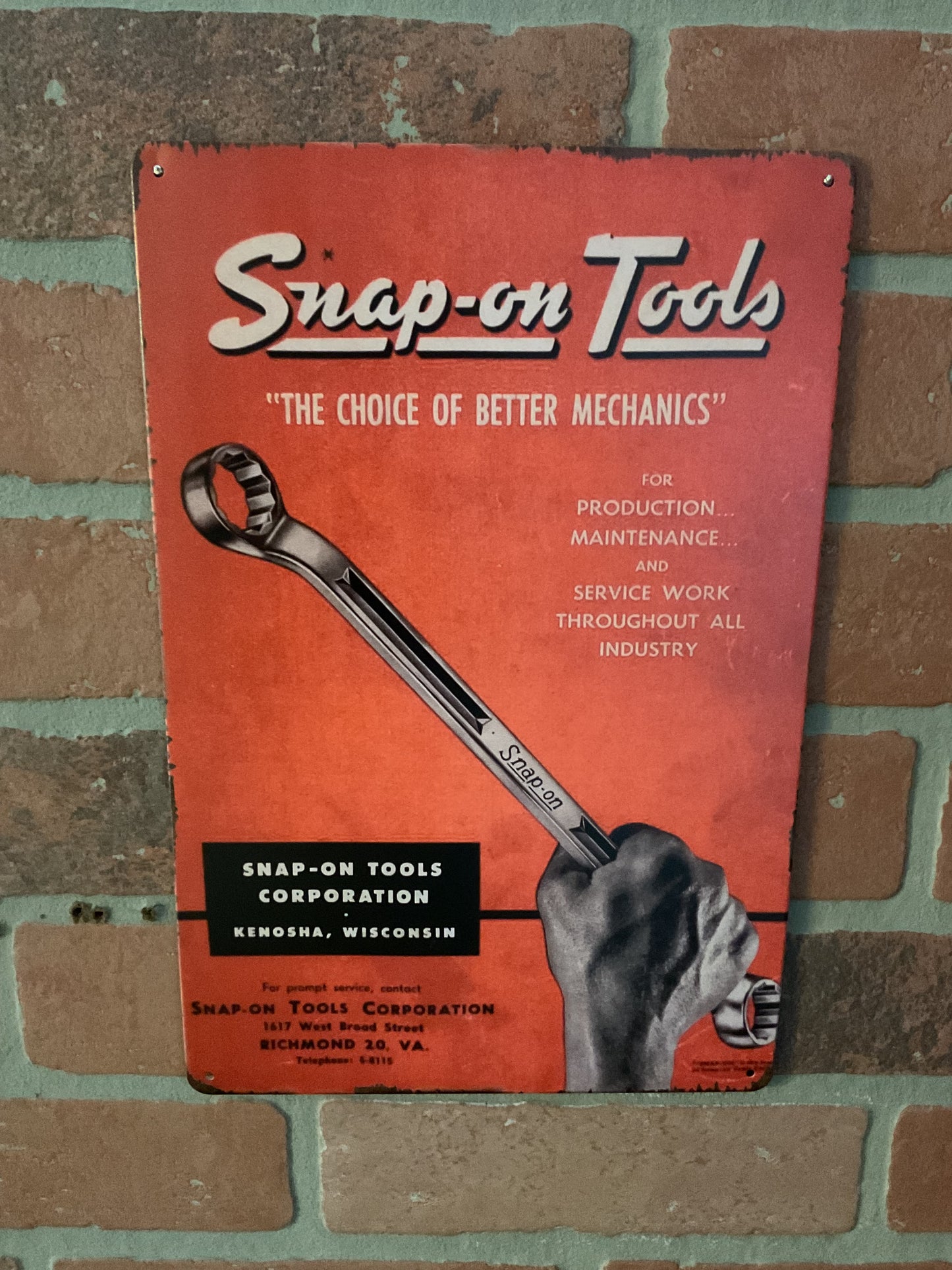 8"x12" Vintage Style Snap On Tools Advertising Sign