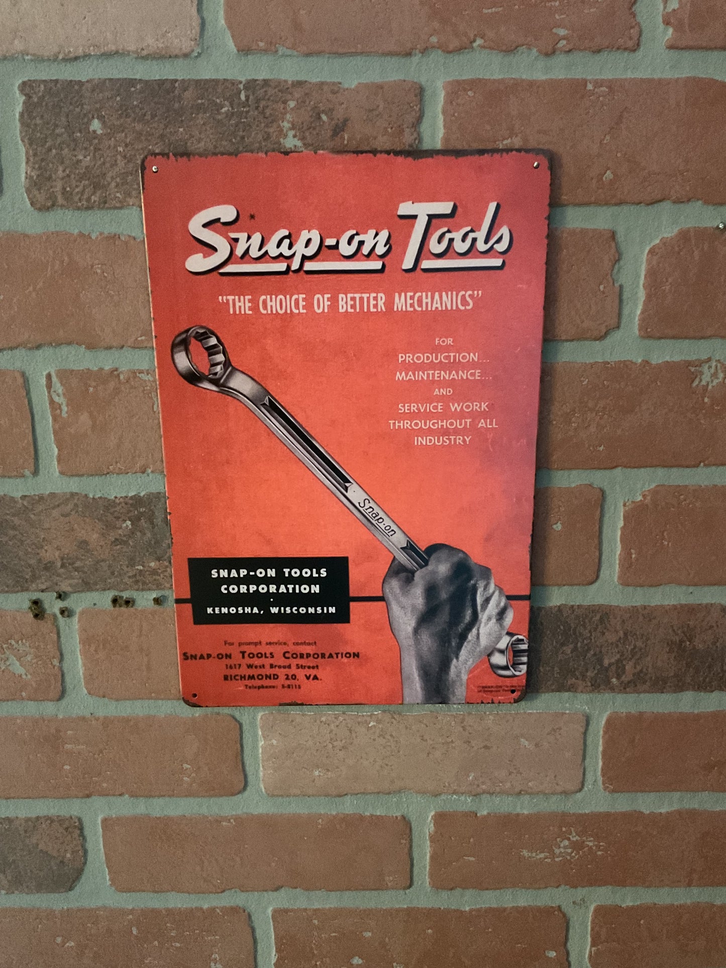 8"x12" Vintage Style Snap On Tools Advertising Sign