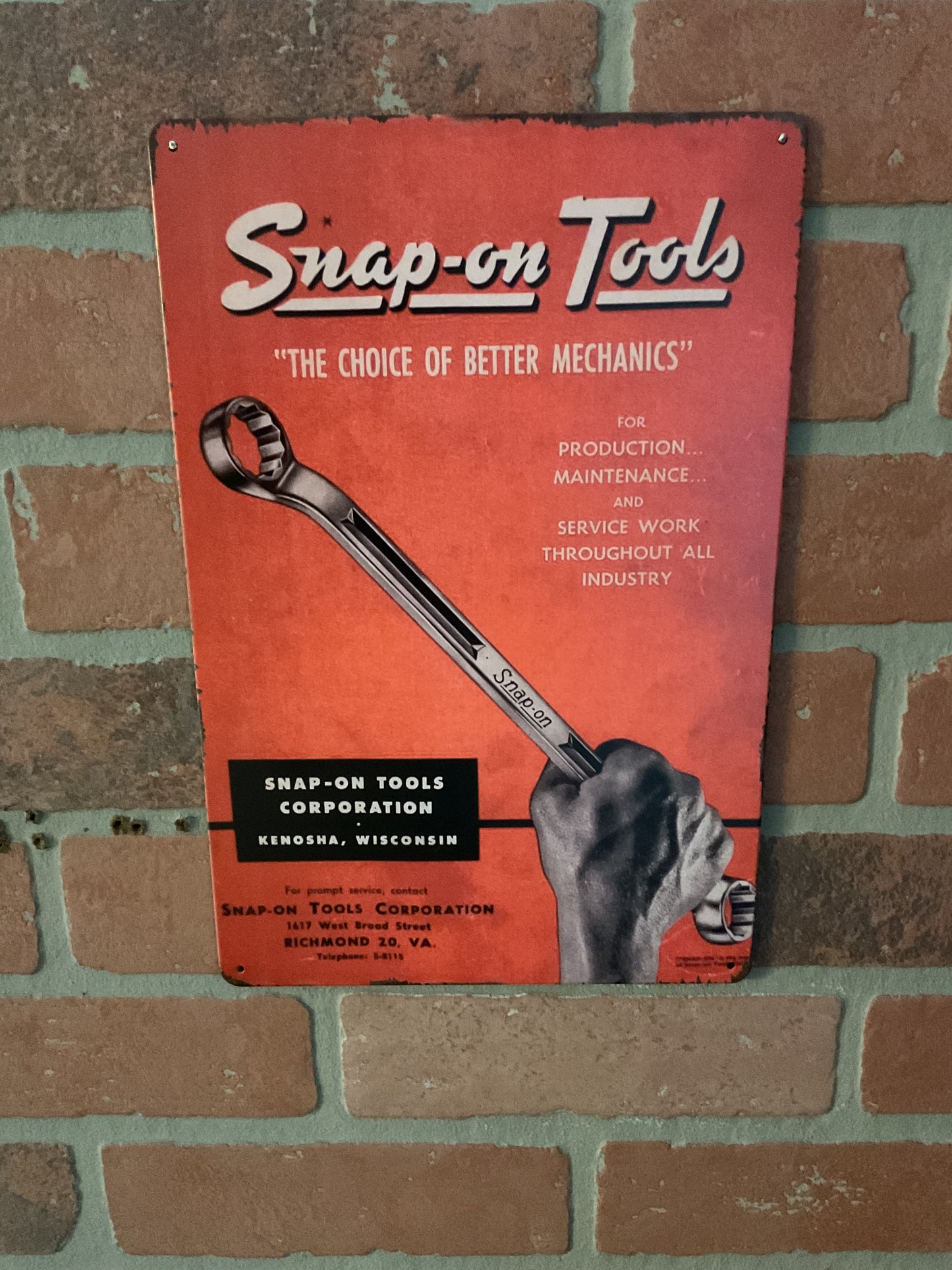 8"x12" Vintage Style Snap On Tools Advertising Sign