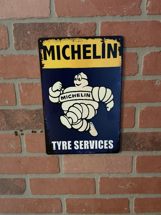 8"x12" Vintage Patina Style "Michelin Tyre Services" Advertising Sign