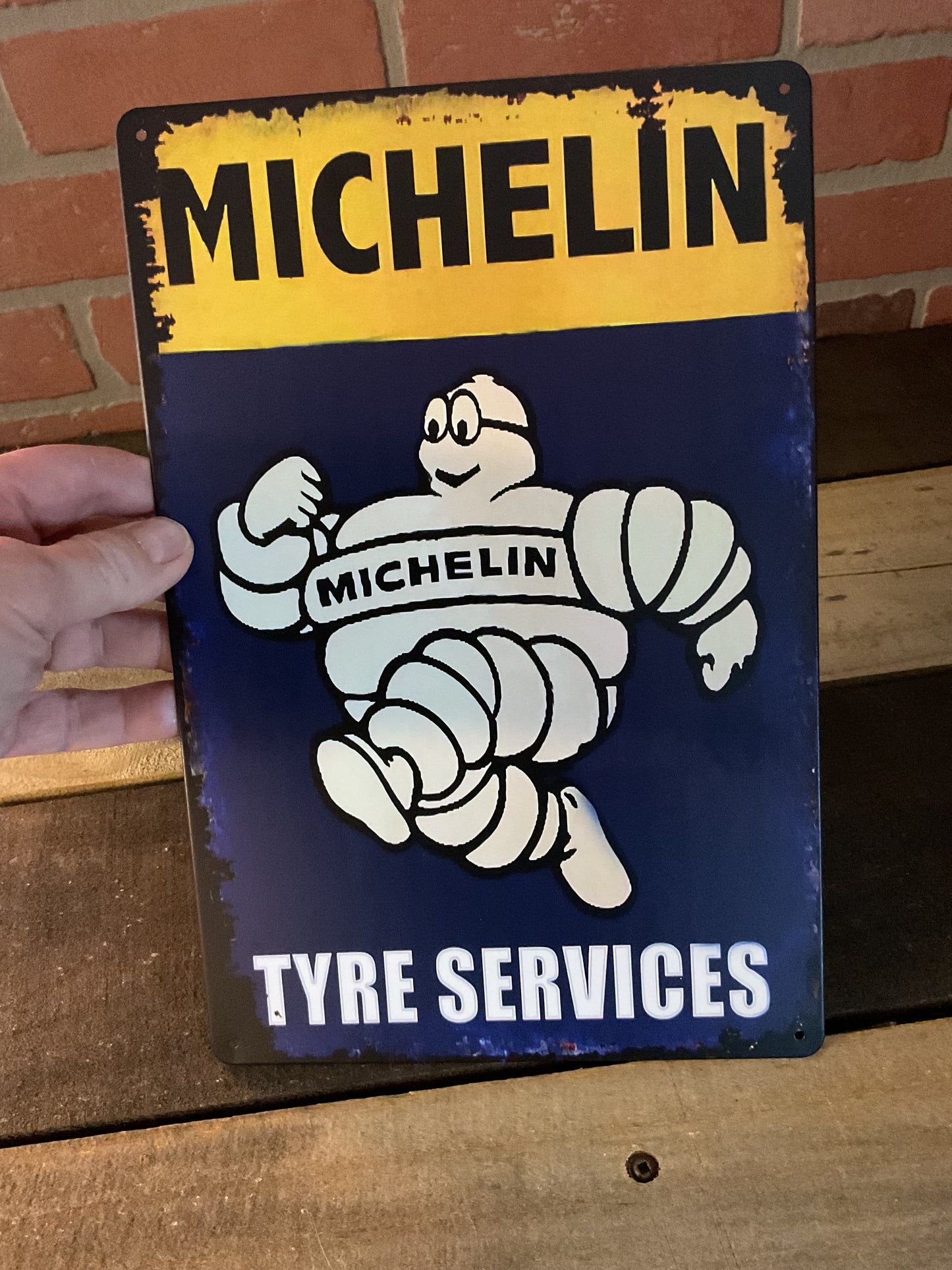 8"x12" Vintage Patina Style "Michelin Tyre Services" Advertising Sign