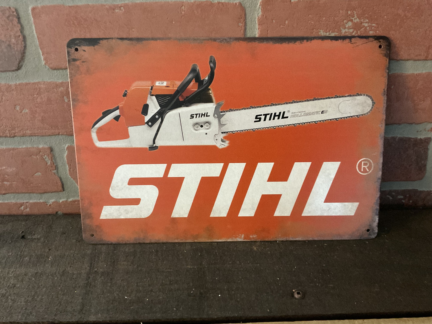 8"X12" Patina Vintage Style Stihl Chainsaws Advertising Sign