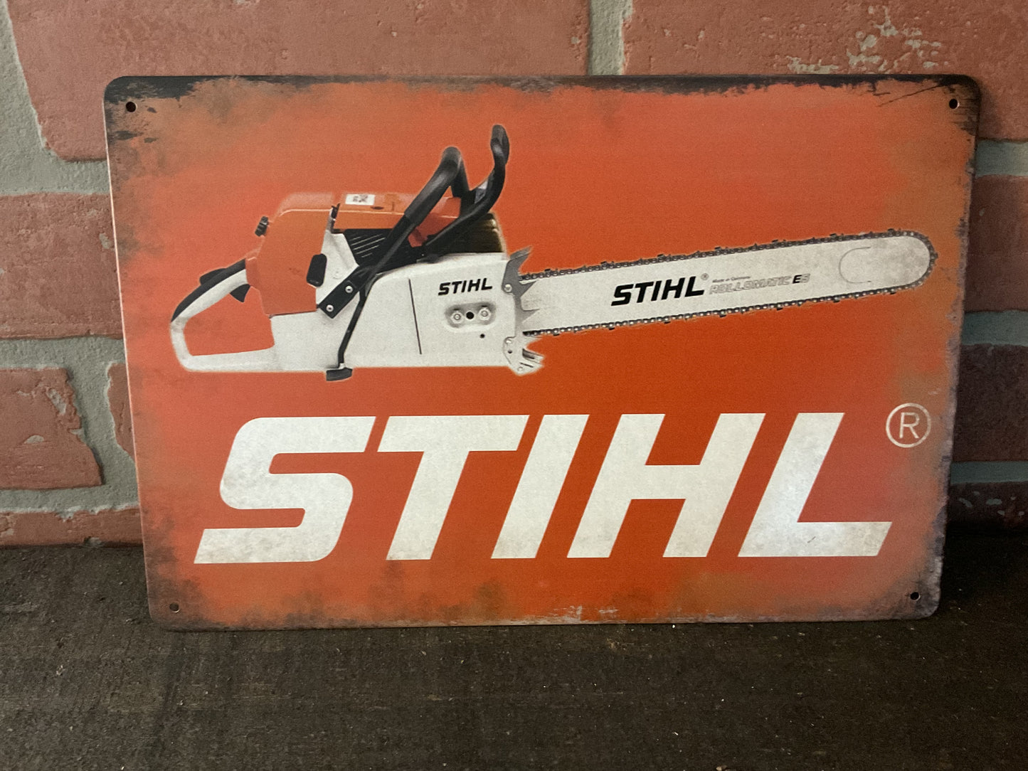 8"X12" Patina Vintage Style Stihl Chainsaws Advertising Sign