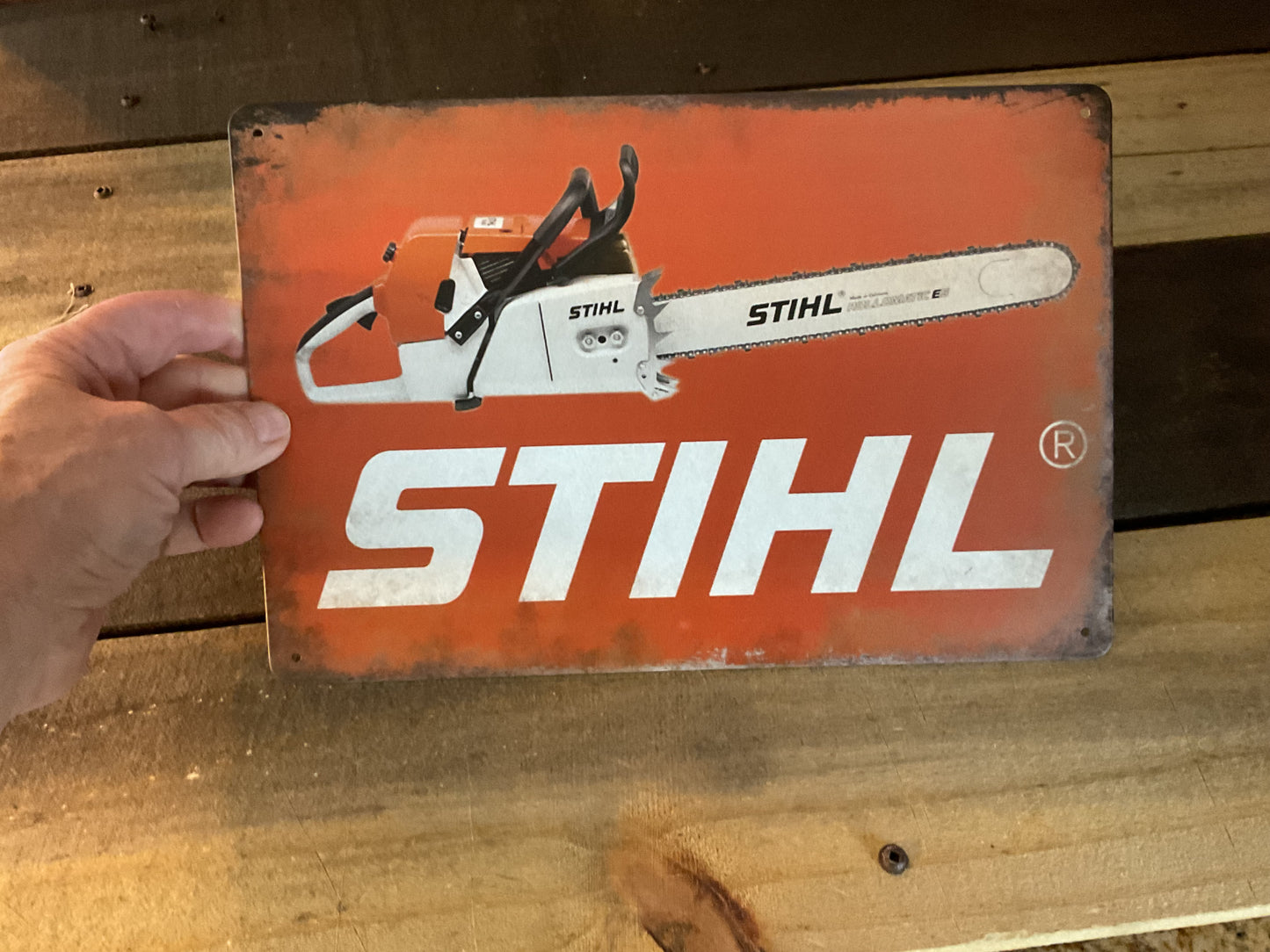 8"X12" Patina Vintage Style Stihl Chainsaws Advertising Sign