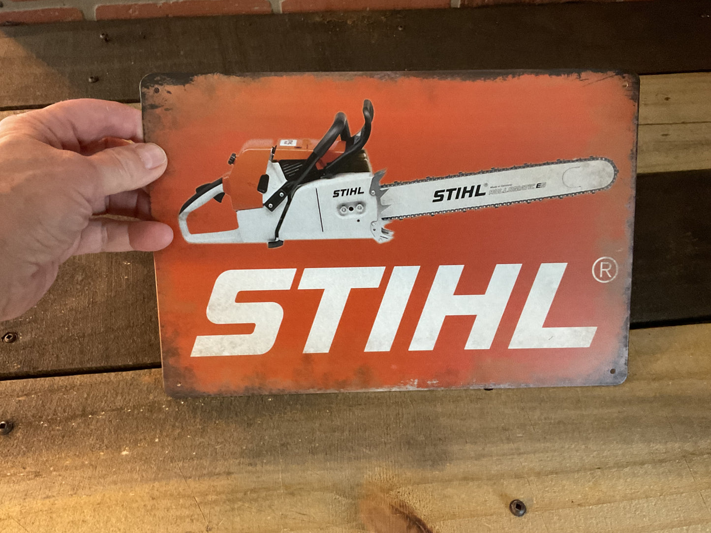 8"X12" Patina Vintage Style Stihl Chainsaws Advertising Sign