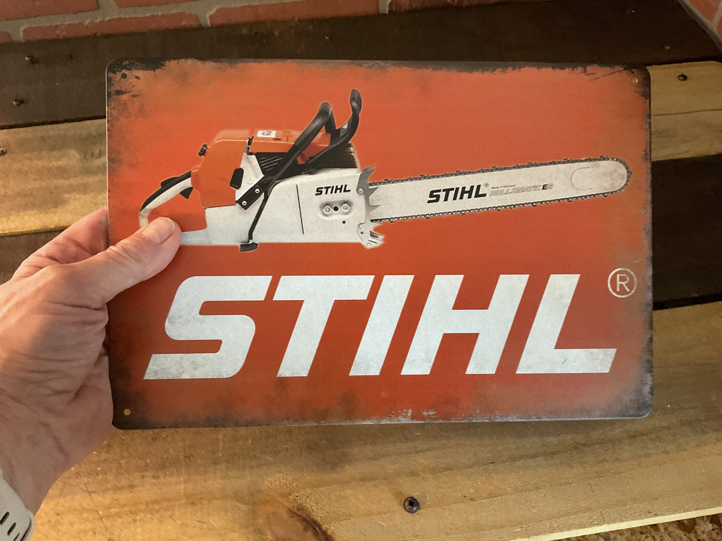 8"X12" Patina Vintage Style Stihl Chainsaws Advertising Sign