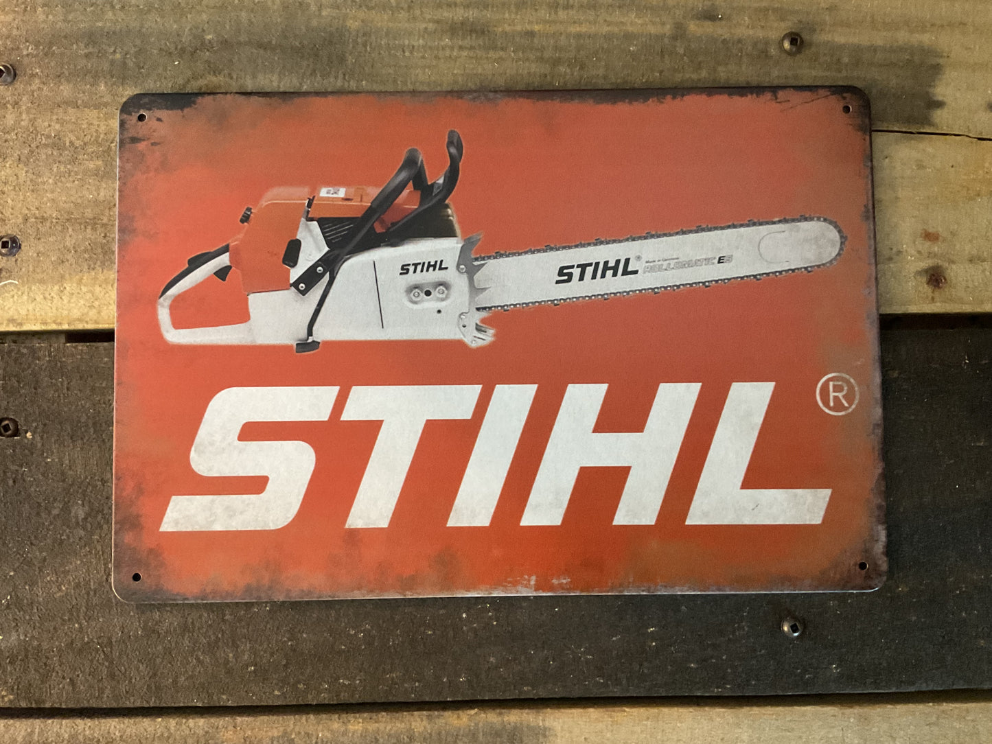 8"X12" Patina Vintage Style Stihl Chainsaws Advertising Sign