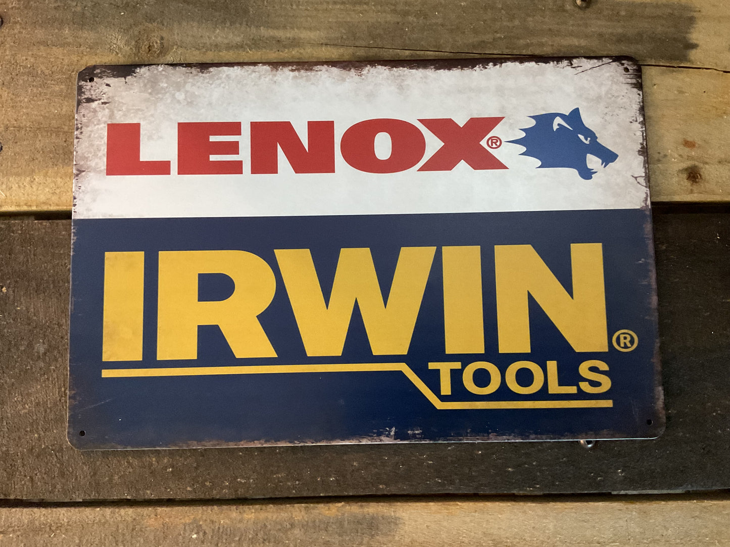 8"X12" Vintage Patina Style Lenox Irwin Tools Advertising Sign