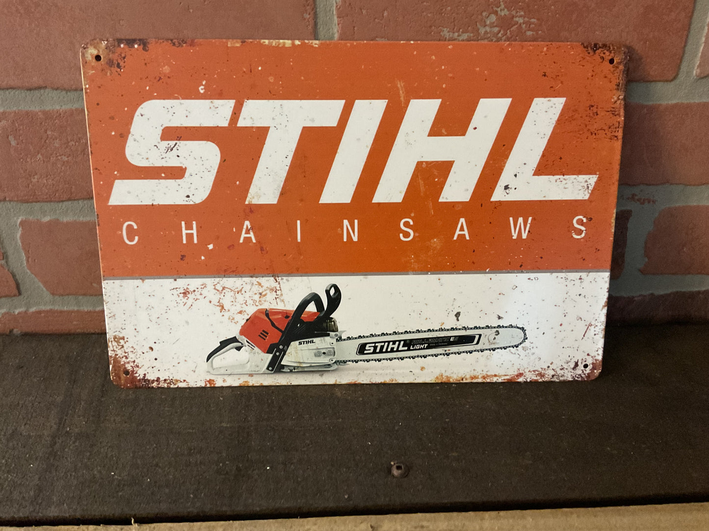 8"X12" Vintage Patina Style 2 Tone Stihl Advertising Sign
