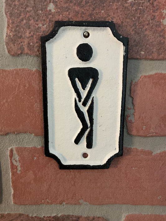 5"x2.75" Vintage Style Cast Iron "Twisting Man" Bathroom Door Sign Home Decor!
