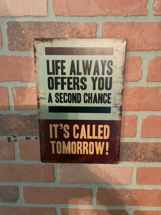 Vintage Patina Style 8"x12" Inspirational "Life Always Offers You a second chance" Sign