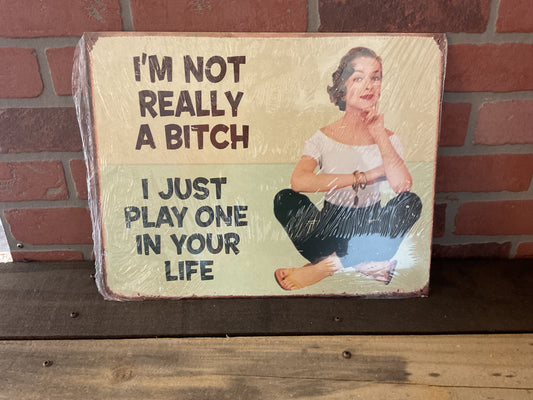 15.5 X12 Vintage Patina Style "I'm not Really a Bitch, I Just" She-Shed Sign