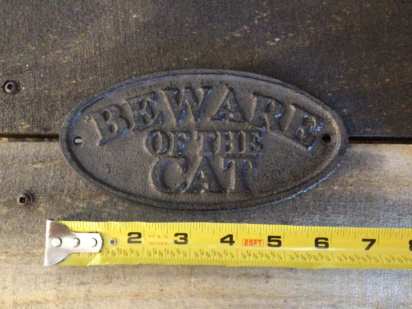 CAST IRON "BEWARE OF THE CAT" SIGN RUSTIC WALL DECOR FENCE KENNEL GATE PET GIFT