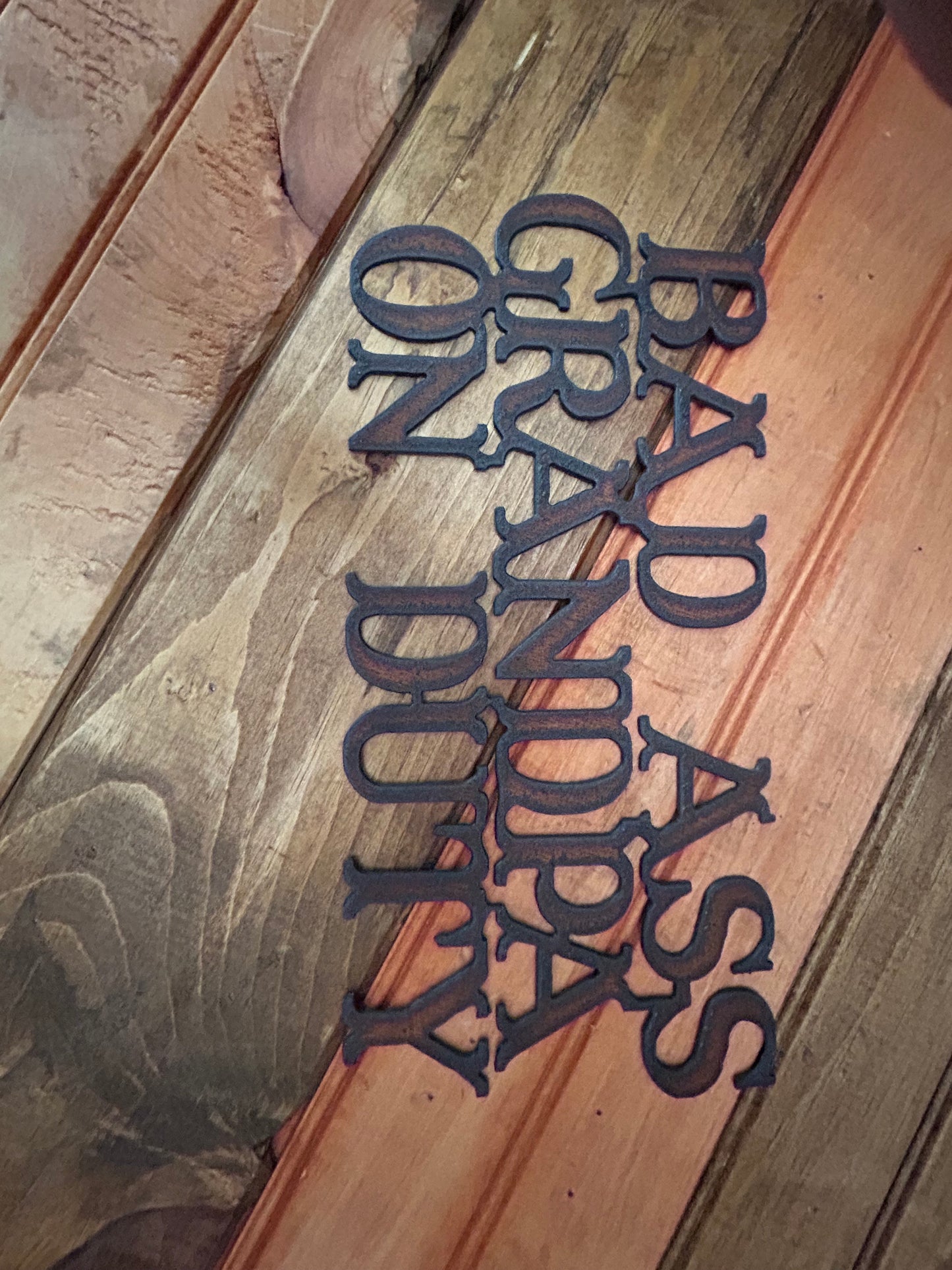Vintage Style Torch Cut "Badass Grandpa" Sign Made in U.S.A. Make a Great Gift