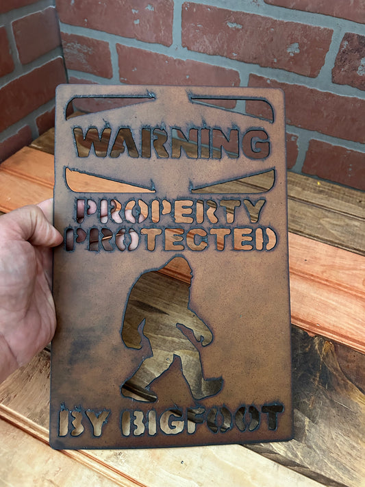 Vintage Style 12"x8" Torch Cut "Protected by Bigfoot" Sign Great for Collectors!