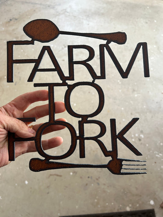 Vintage Style 10"x10" Torch Cut "Farm to Fork" Sign Great for Collectors/ Gifts