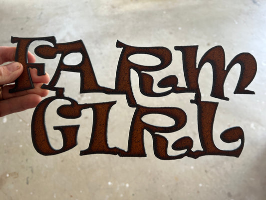 Vintage Style 12"x6" Torch Cut Steel "Farm Girl" Sign Make a Great Gift